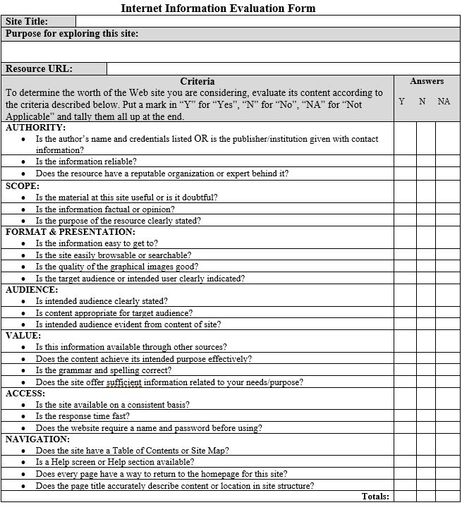 Web Evaluation Form